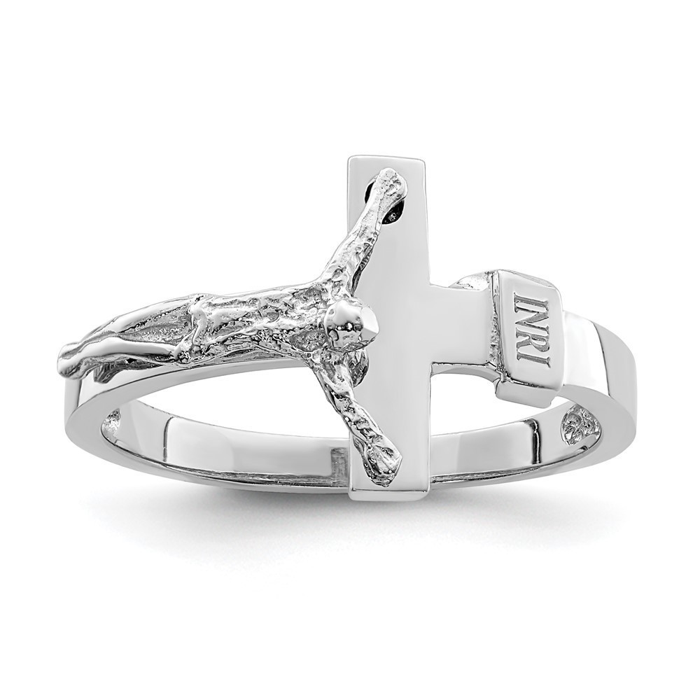 Million Charms 14K White Polished INRI Religious Crucifix Ring